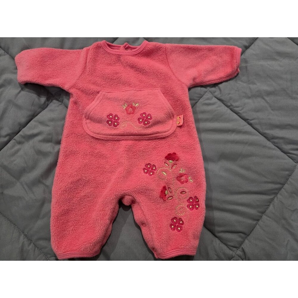 VINTAGE BRIGHT FUTURE Pink FLEECE Flowers ROMPER Girls SZ 0/3 M So Cute